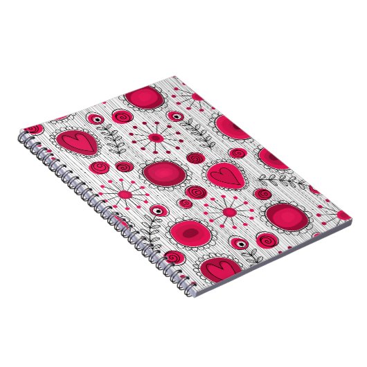Weiße und rötliche Herzen und Blume mit Blumenmust Notizblock (Rechte Seite)