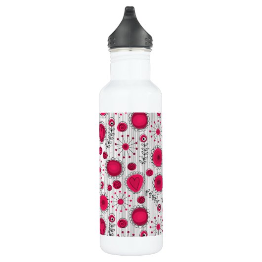 Weiße und rötliche Herzen und Blume mit Blumenmust Trinkflasche (Rechts)