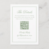 Weiße und Salbeigrüne Hochzeitsdetails Qr Code Begleitkarte (Vorderseite)