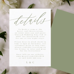 Weiße und sattelgrüne moderne Hochzeitskarte RSVP Karte