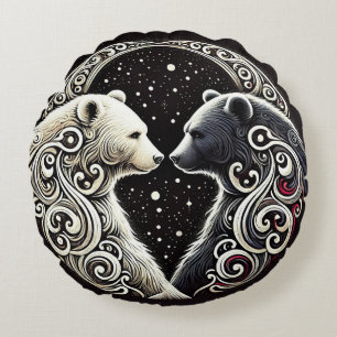 Weiße und schwarze Bären im Yin Yang-Design Rundes Kissen