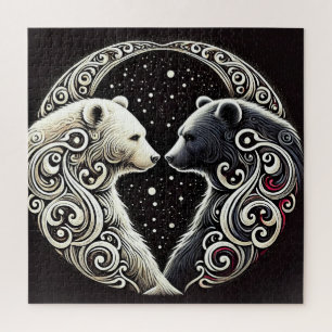 Weiße und schwarze Bären in einem Yin-Yang-Design Puzzle