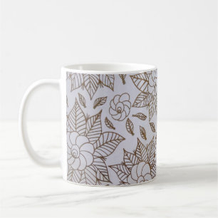 Weiße und schwarze Blumentextilien Kaffeetasse