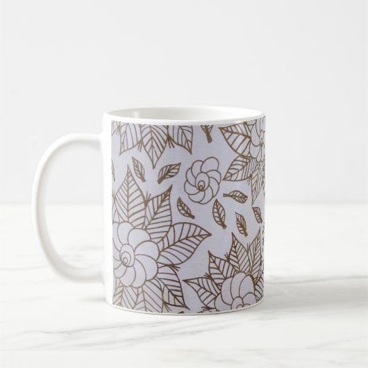 Weiße und schwarze Blumentextilien Kaffeetasse (Links)