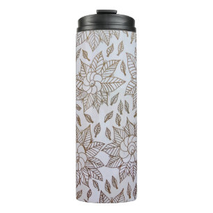 Weiße und schwarze Blumentextilien Thermosbecher