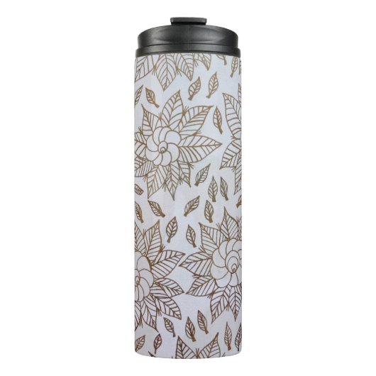 Weiße und schwarze Blumentextilien Thermosbecher (Vorderseite)
