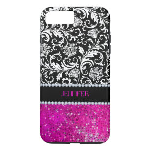 Weiße und schwarze Damaststoffe mit rosa Glitter u Case-Mate iPhone Hülle