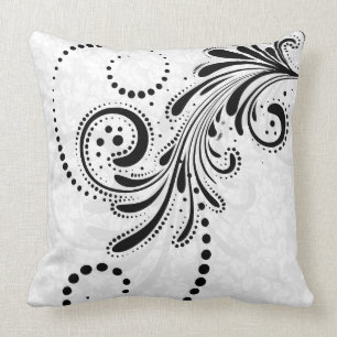 Weiße und schwarze elegante florale Spirale Kissen