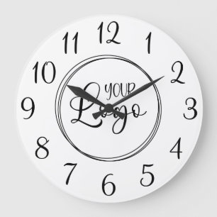 Weiße und schwarze elegante Schrift Zahlen Logo Große Wanduhr