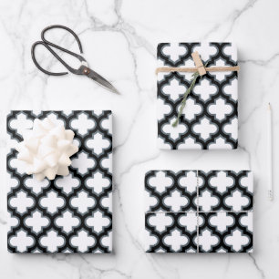 Weiße und schwarze Gitterstruktur, Gitter, Vierpas Geschenkpapier Set