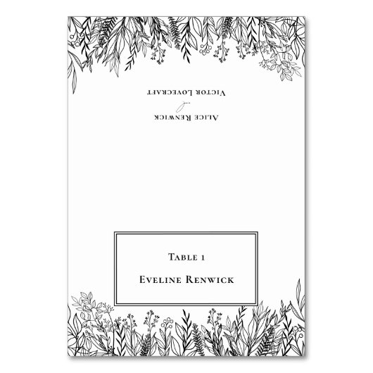 Weiße und schwarze Grünflächen Platzkarte faltenba Tischnummer (Vorderseite)