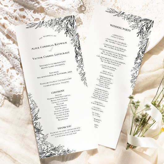 Weiße und schwarze Grünpflanzen Hochzeitsflat Programm