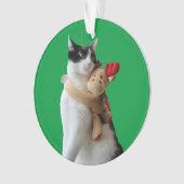 Weiße und schwarze Katze & Rentierspielzeug Ornament (Vorderseite)
