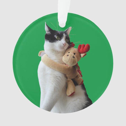 Weiße und schwarze Katze & Rentierspielzeug Ornament (Vorderseite)