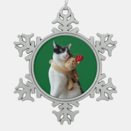 Weiße und schwarze Katze & Rentierspielzeug Schneeflocken Zinn-Ornament