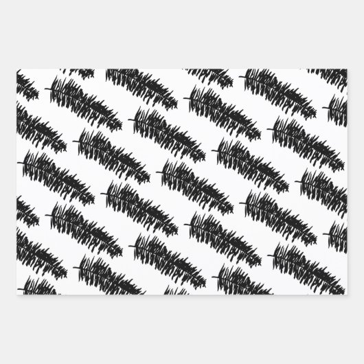 Weiße und schwarze Kiefernzweige Geschenkpapier Set (Vorderseite)
