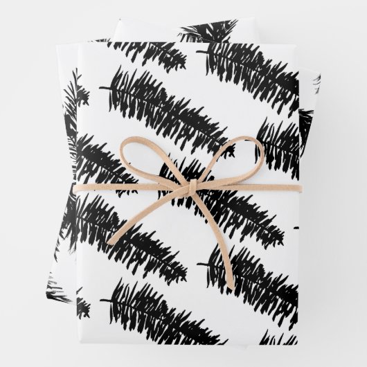 Weiße und schwarze Kiefernzweige Geschenkpapier Set (Beispiel)