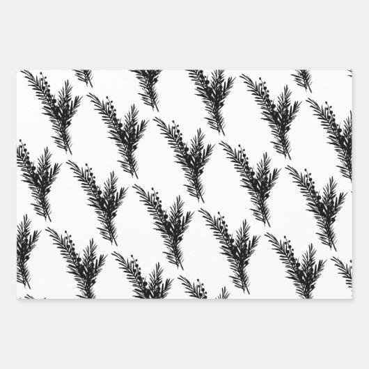 Weiße und schwarze Kiefernzweige Geschenkpapier Set (Vorderseite 3)