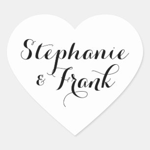 Weiße und schwarze lockige Kalligrafie-Hochzeit Herz-Aufkleber