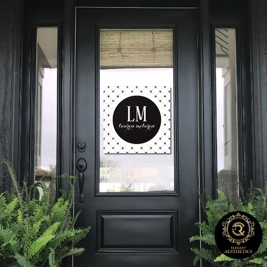 Weiße und schwarze Monogrammschleife Fensteraufkleber