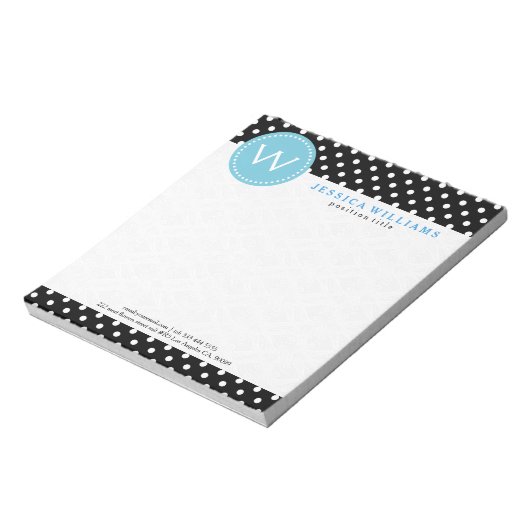 Weiße und schwarze Punkte mit blauem Akzent Notizblock (Rotiert)