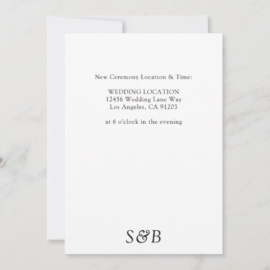 Weiße und schwarze Schrift Ändern Sie das Datum - Einladung (Rückseite)