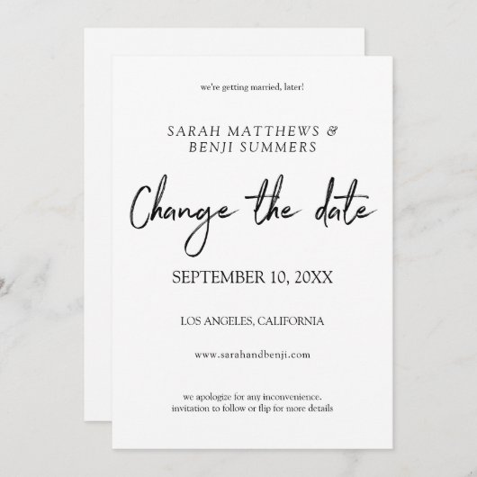 Weiße und schwarze Schrift Ändern Sie das Datum - Einladung (Vorne/Hinten)