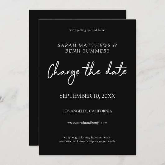 Weiße und schwarze Schrift Ändern Sie das Datum - Einladung (Vorne/Hinten)