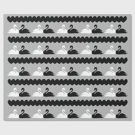 Weiße und schwarze Schwäne mit Herzen Geschenkpapier (Flach)