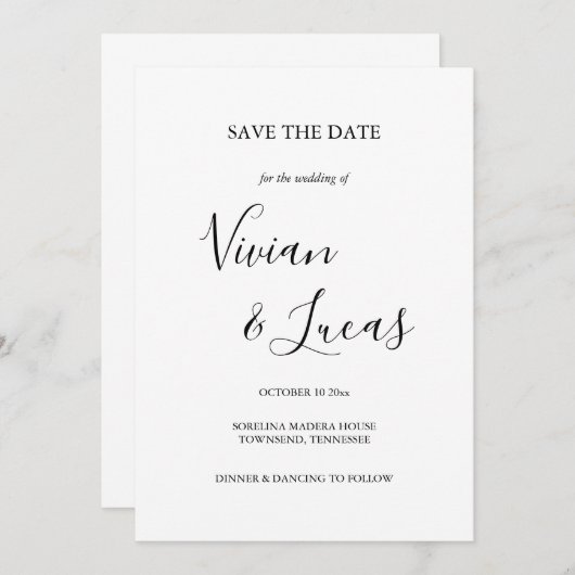 Weiße und schwarze Skriptereihen Speichern Sie das Save The Date (Vorne/Hinten)