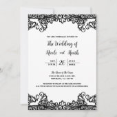 Weiße und schwarze Spitzen Elegante schicke Hochze Einladung (Vorderseite)