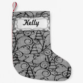 Weiße und schwarze Spitzen-Tree oder Mantle-Strump Kleiner Weihnachtsstrumpf (Vorderseite)