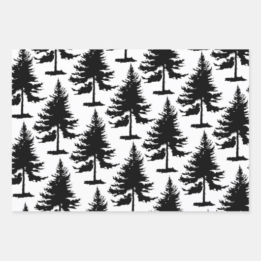 Weiße und schwarze Spruce-Bäume Geschenkpapier Set (Vorderseite)