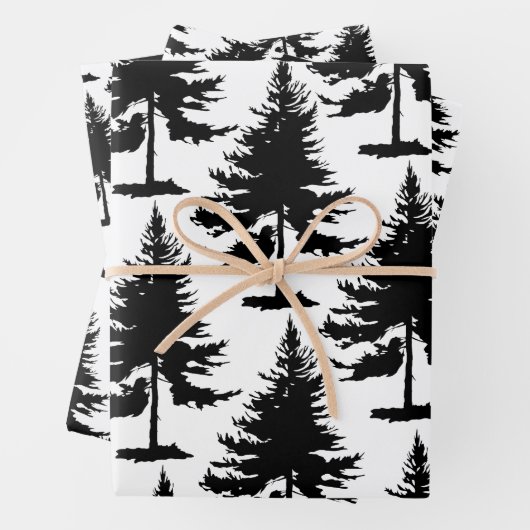 Weiße und schwarze Spruce-Bäume Geschenkpapier Set (Beispiel)