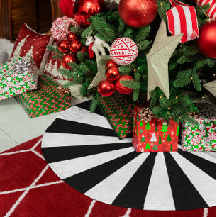 Weiße und schwarze Sternenburst-Streifen Polyester Weihnachtsbaumdecke