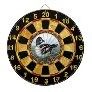 Weiße und schwarze Stockente duckt Schwimmen im Dartscheibe