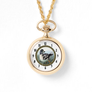 Weiße und schwarze Stockenten schwimmen im Wasser Armbanduhr