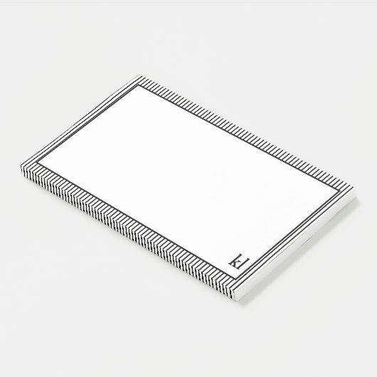 Weiße und schwarze Streifen | Monogramm Post-it Klebezettel (angewinkelt)