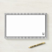 Weiße und schwarze Streifen | Monogramm Post-it Klebezettel (Auf Schreibtisch)