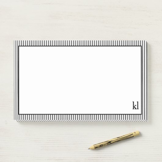Weiße und schwarze Streifen | Monogramm Post-it Klebezettel (Auf Schreibtisch)