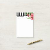 Weiße und schwarze Streifen und rosa Blume Post-it Klebezettel (Auf Schreibtisch)