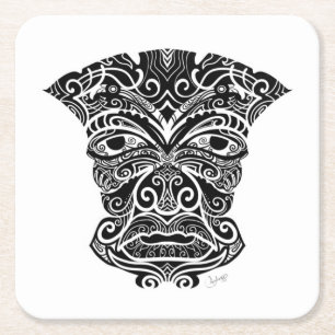 Weiße und schwarze Tiki-Maske Rechteckiger Pappuntersetzer