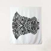 Weiße und schwarze Tiki-Maske Wandteppich (Vorderseite)
