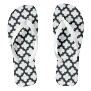 Weiße und schwarze Trellis, Gitter, Quatrefolie Badesandalen