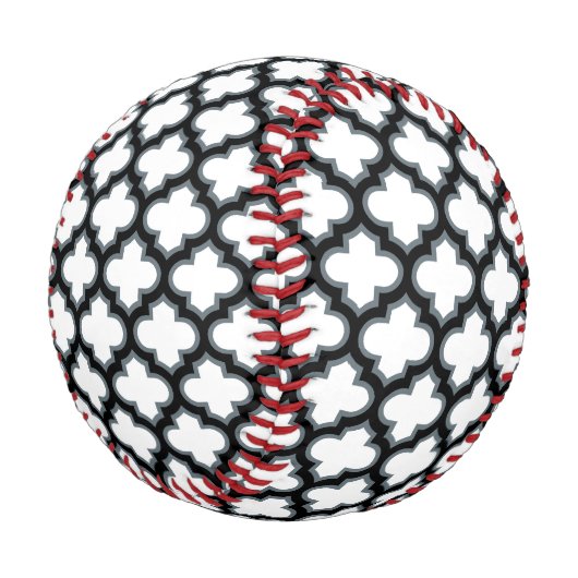 Weiße und schwarze Trellis, Gitter, Quatrefolie Baseball (Schrägansicht)