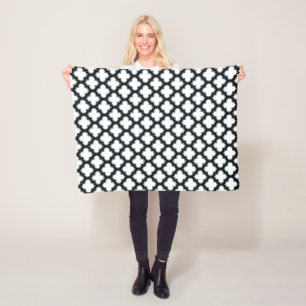 Weiße und schwarze Trellis, Gitter, Quatrefolie Fleecedecke