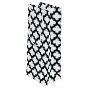 Weiße und schwarze Trellis, Gitter, Quatrefolie Geschenktüte Für Weinflaschen