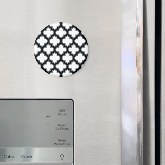 Weiße und schwarze Trellis, Gitter, Quatrefolie Magnet (In Situ (Kühlschrank))