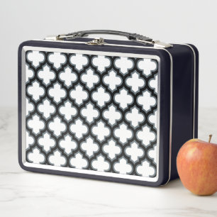 Weiße und schwarze Trellis, Gitter, Quatrefolie Metall Brotdose