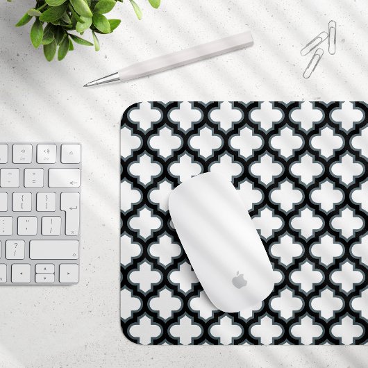 Weiße und schwarze Trellis, Gitter, Quatrefolie Mousepad